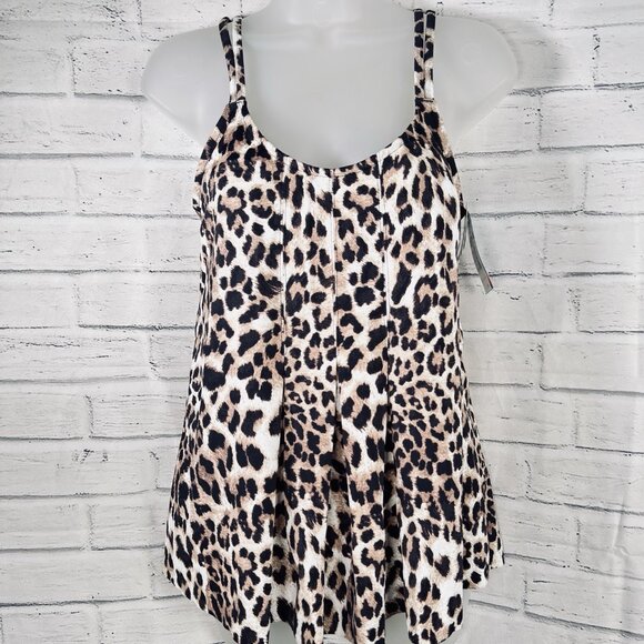 Swim Solutions Women's Printed Pleat-Front Tankini Top Size 10 Animal Print - Picture 4 of 11